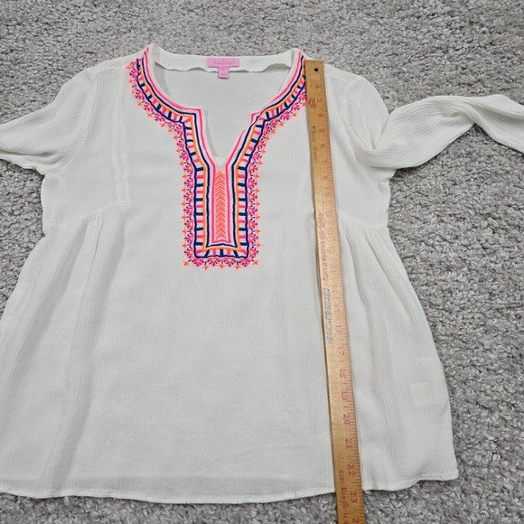 Lilly Pulitzer Top Womens XS White Dahle Embroidered Long Sleeve Beach Tropical - Picture 10 of 13